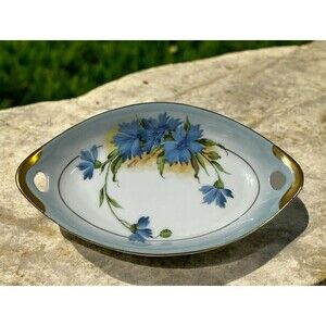 Royal Munich Porcelain Plate Trinket Hand Painted Cornflower Blue Artist SIGNED!